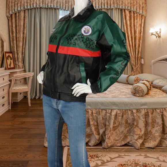 Vintage Faux Leather Racing Team Bomber Jacket XL - Picture 4 of 13